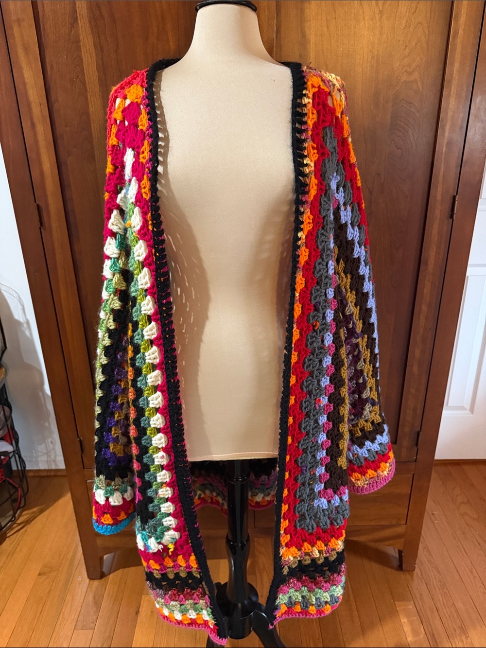 Bohemian Hexagon Oversize Open Front Chunky Cardigan Sweater